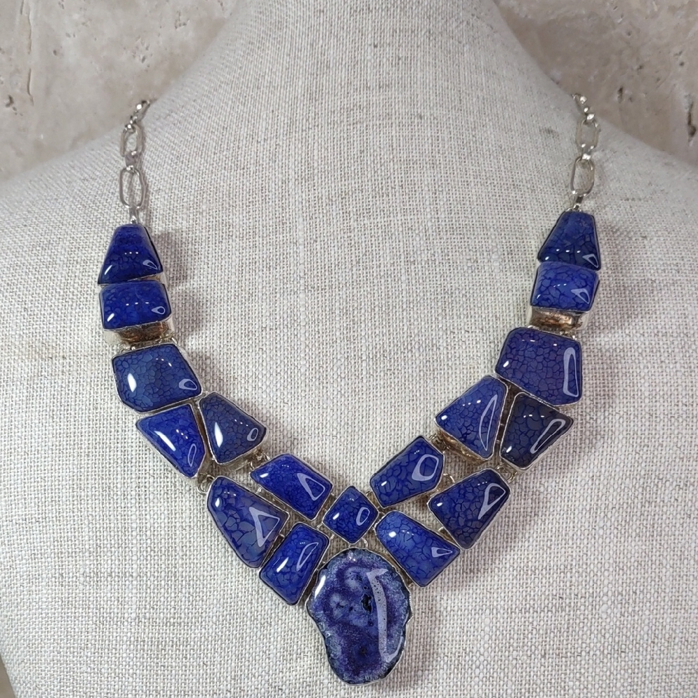 Artisan Crafted Blue Solar Quartz Statement Necklace